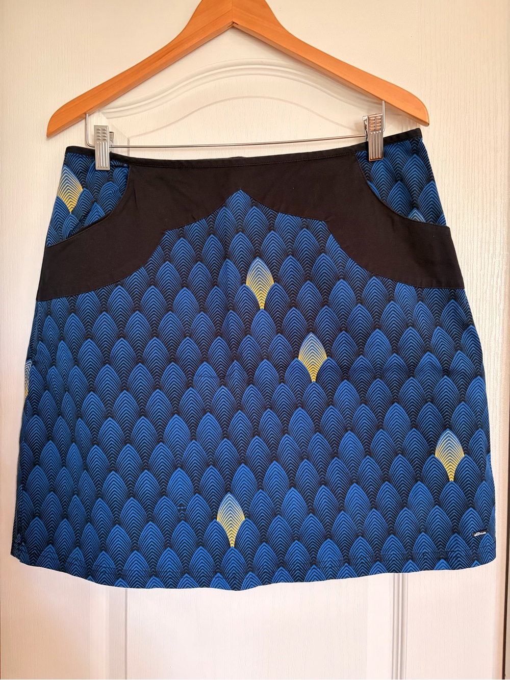 Skunkfunk Blue Patterned A-Line Skirt with Dark Blue Waistband